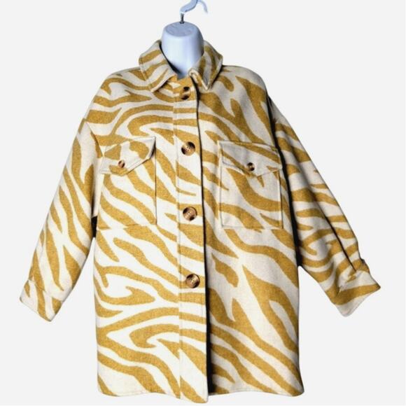 Scoop Oversized Zebra Print Shacket Jacket S Small 4-6 Heavy Thick Button Front - Picture 1 of 11